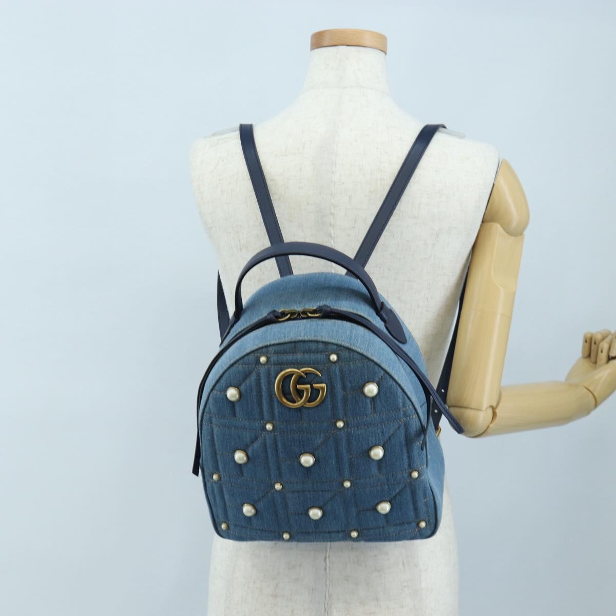 GUCCI GG Marmont Backpack Denim Blue Gold 476671 Auth 203241M