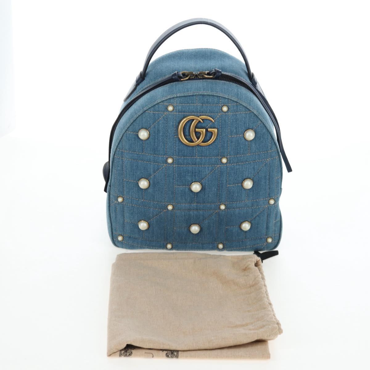 GUCCI GG Marmont Backpack Denim Blue Gold 476671 Auth 203241M
