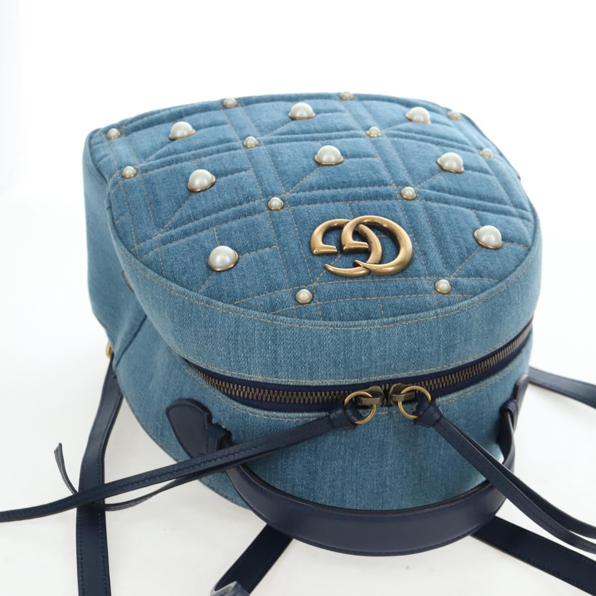 GUCCI GG Marmont Backpack Denim Blue Gold 476671 Auth 203241M