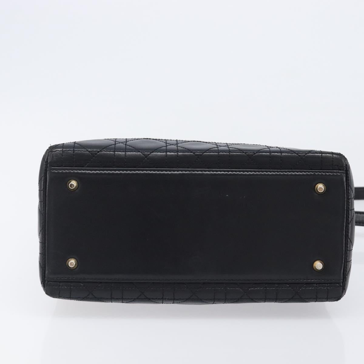 Christian Dior Canage Hand Bag Lamb Skin 2way Black Gold Auth 203242V