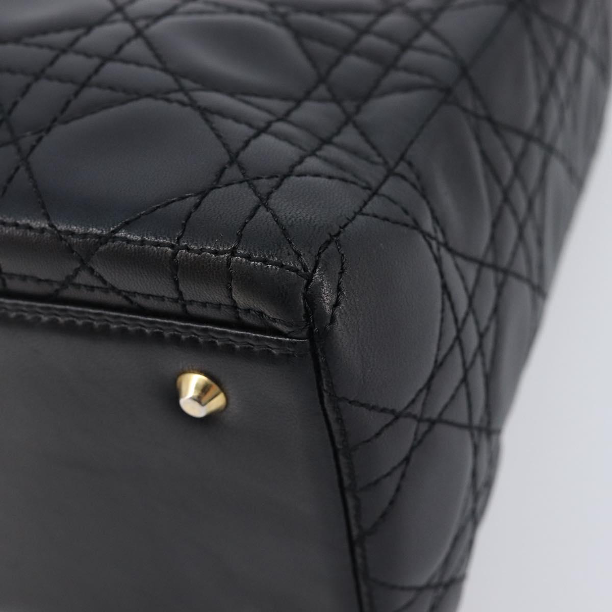 Christian Dior Canage Hand Bag Lamb Skin 2way Black Gold Auth 203242V