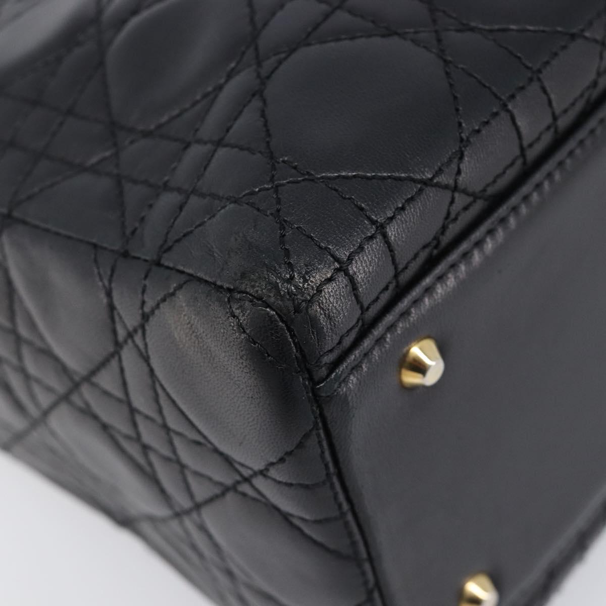 Christian Dior Canage Hand Bag Lamb Skin 2way Black Gold Auth 203242V