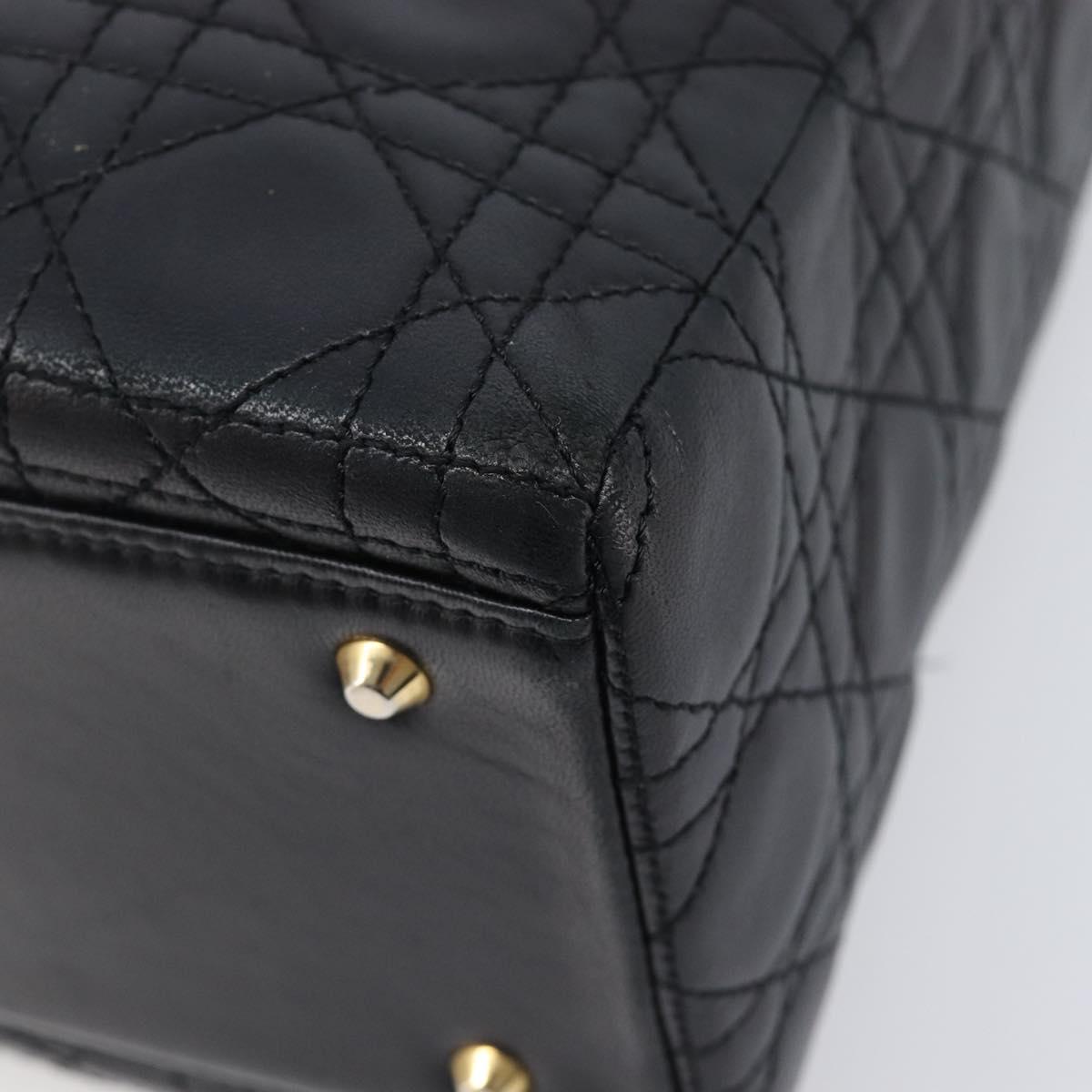 Christian Dior Canage Hand Bag Lamb Skin 2way Black Gold Auth 203242V