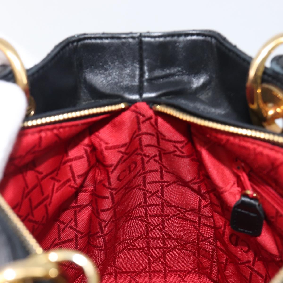 Christian Dior Canage Hand Bag Lamb Skin 2way Black Gold Auth 203242V