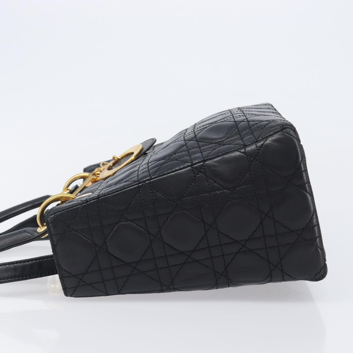 Christian Dior Canage Hand Bag Lamb Skin 2way Black Gold Auth 203242V