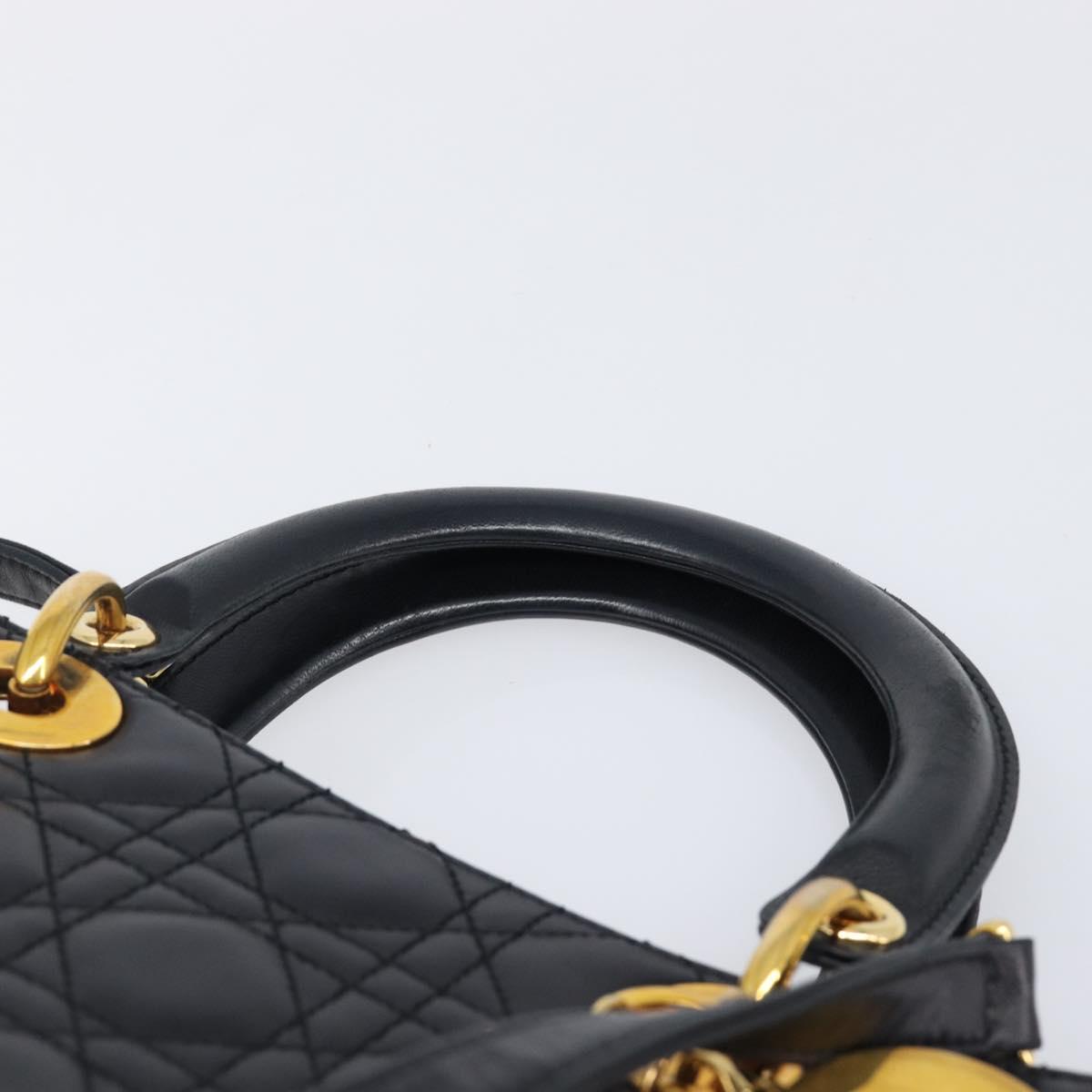 Christian Dior Canage Hand Bag Lamb Skin 2way Black Gold Auth 203242V
