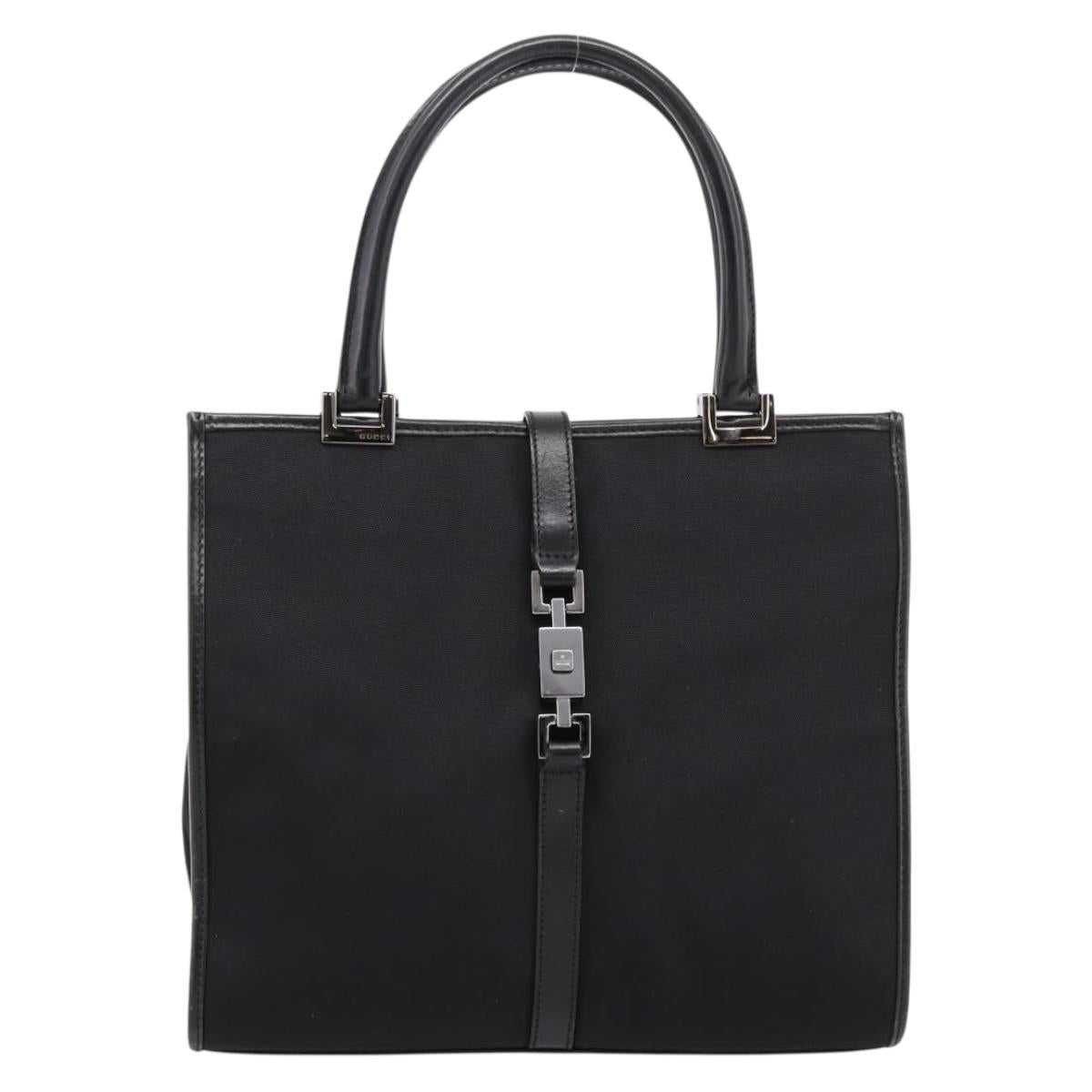 GUCCI Jackie Hand Bag Canvas Black Silver 002 1065 Auth 203243A