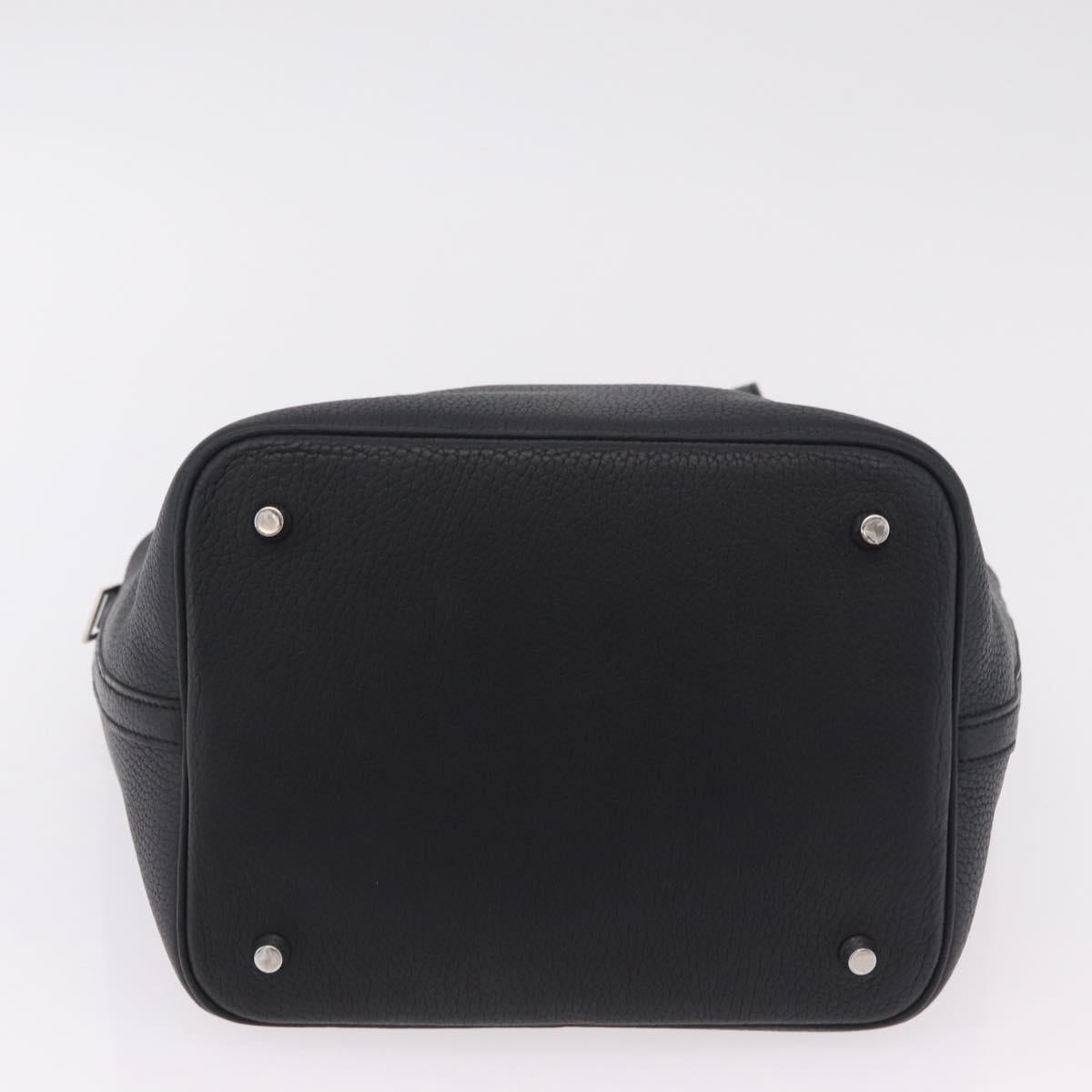 HERMES Taurillon Clemence Picotan Lock MM Bag Leather Black Gold Auth 203244SM