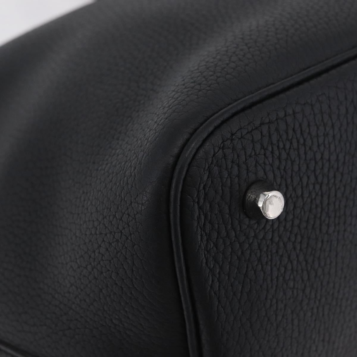 HERMES Taurillon Clemence Picotan Lock MM Bag Leather Black Gold Auth 203244SM