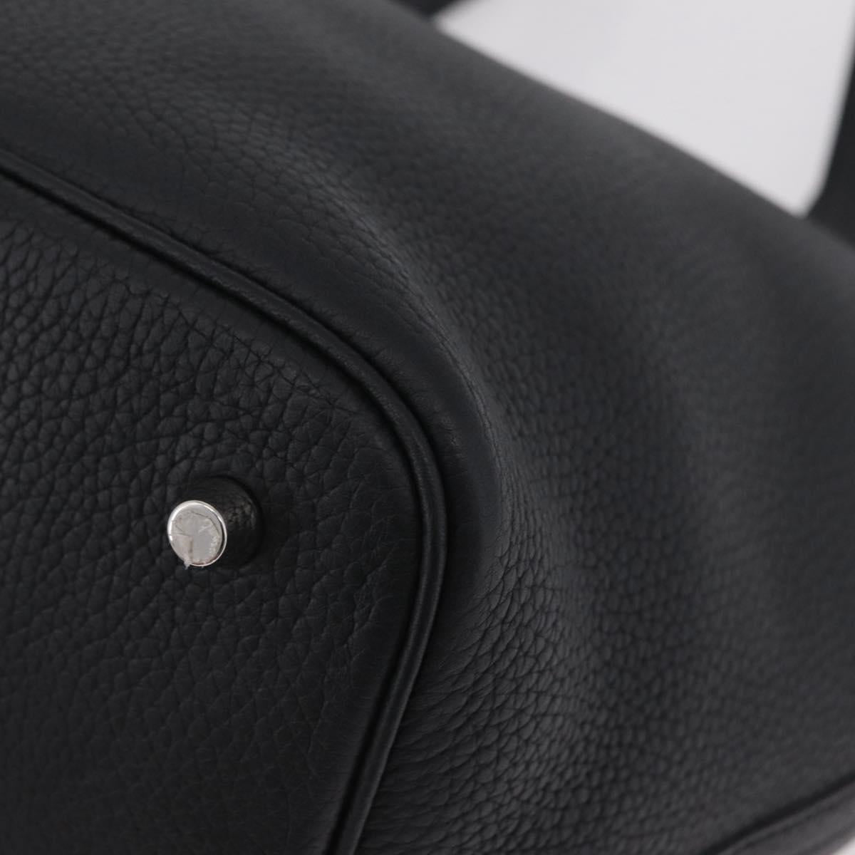 HERMES Taurillon Clemence Picotan Lock MM Bag Leather Black Gold Auth 203244SM