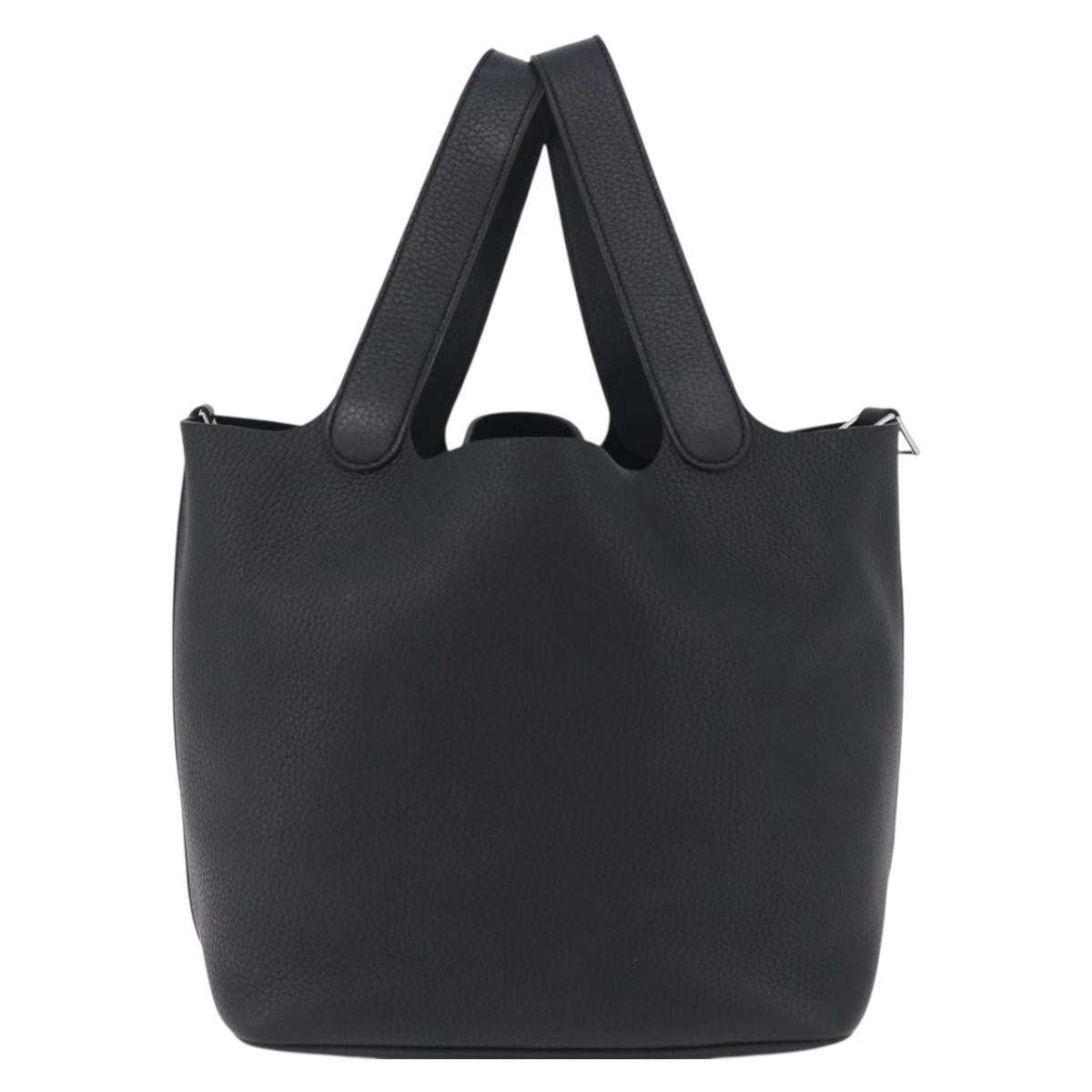 HERMES Taurillon Clemence Picotan Lock MM Bag Leather Black Gold Auth 203244SM