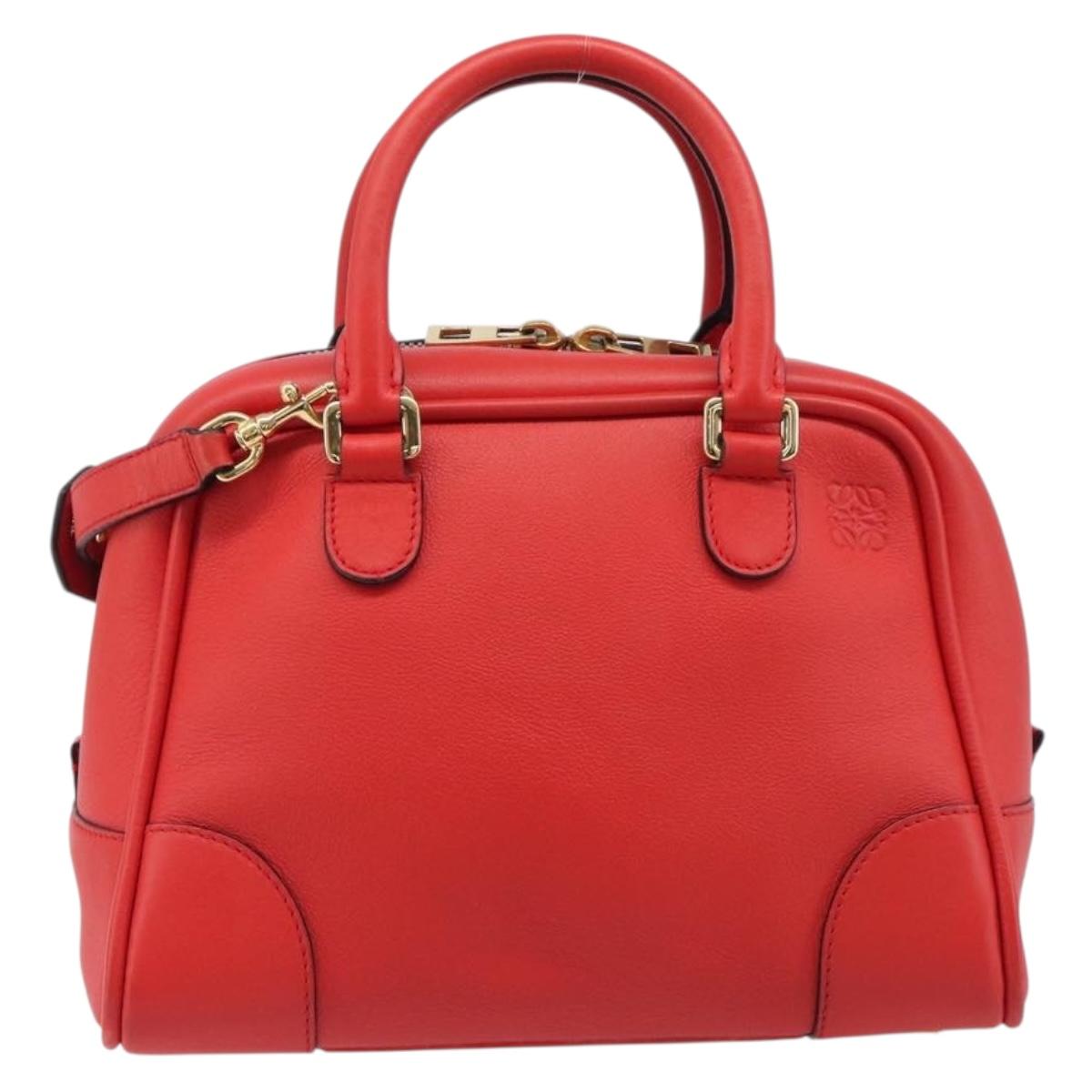 LOEWE Hand Bag Leather 2way Red Gold Auth 203246M