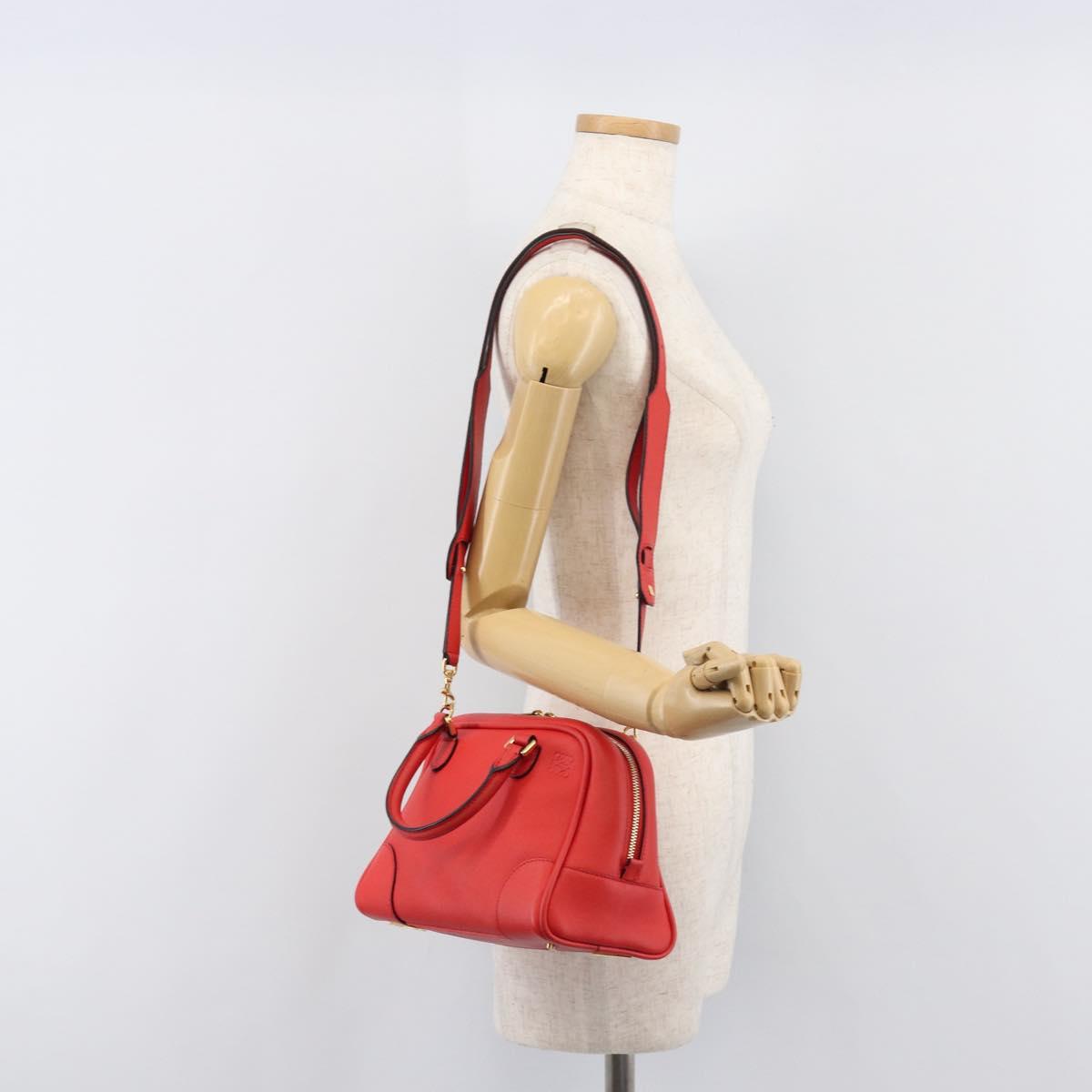 LOEWE Hand Bag Leather 2way Red Gold Auth 203246M
