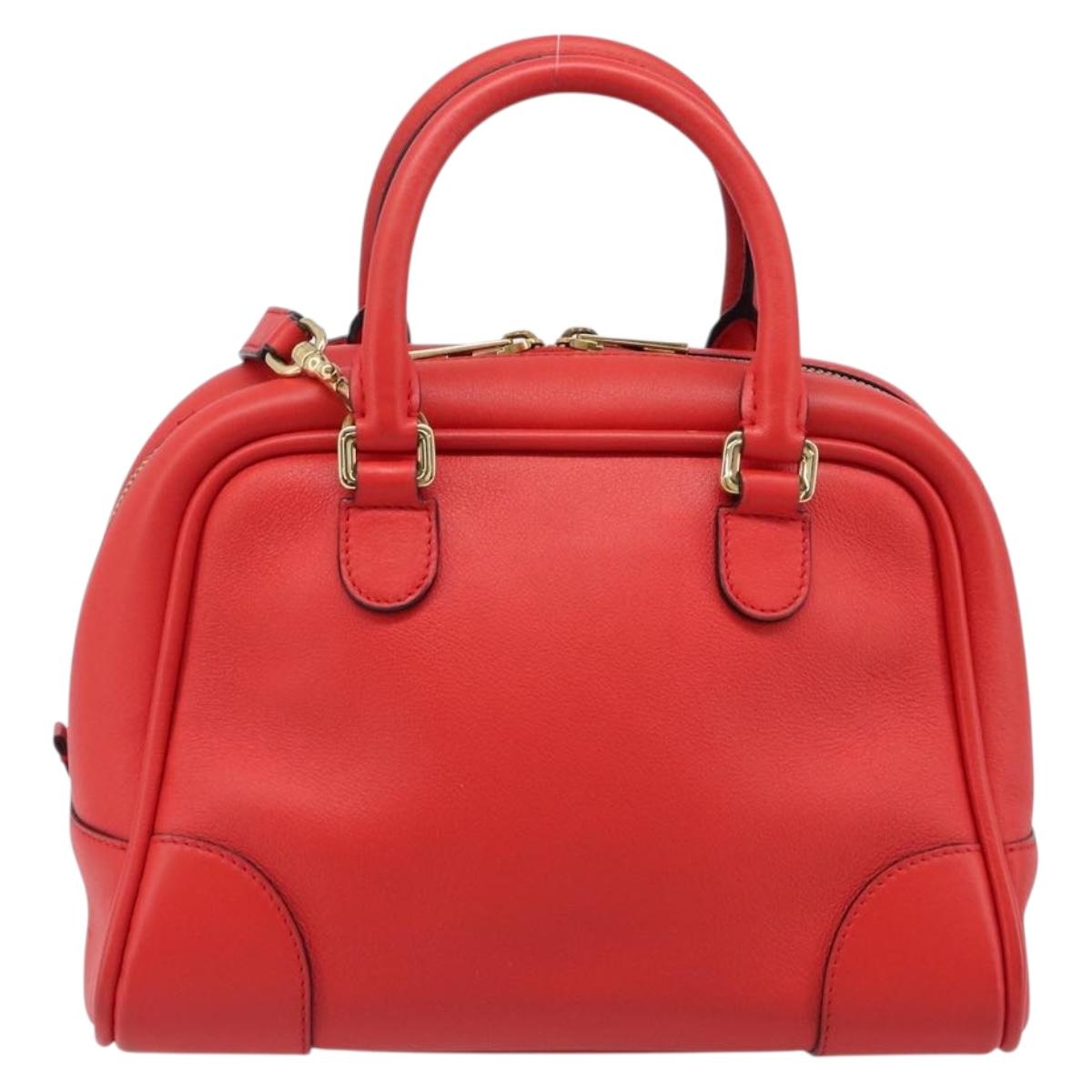 LOEWE Hand Bag Leather 2way Red Gold Auth 203246M
