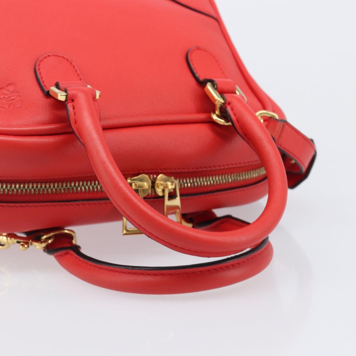 LOEWE Hand Bag Leather 2way Red Gold Auth 203246M