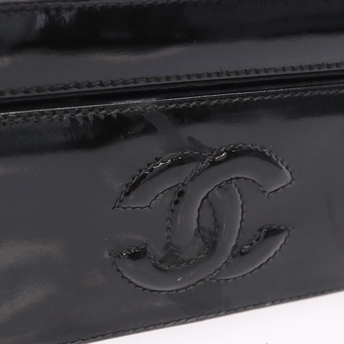 CHANEL Matelasse Shoulder Bag Patent Leather Black Gold CC Auth 203247