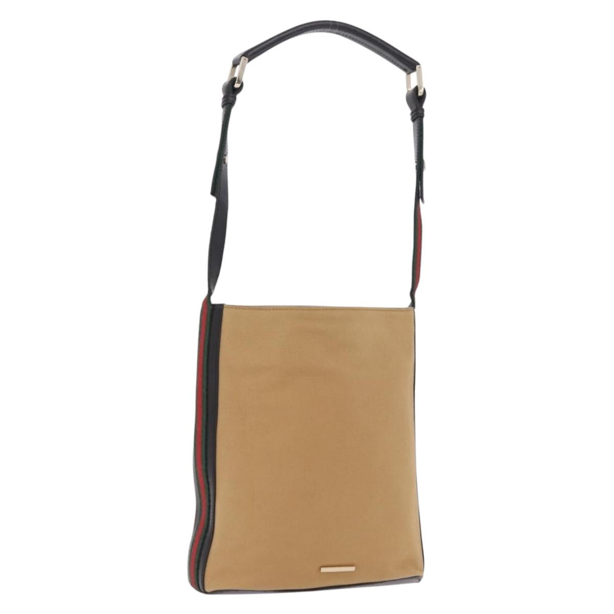 GUCCI Web Sherry Line Shoulder Bag Canvas Beige Gold Auth 203248A