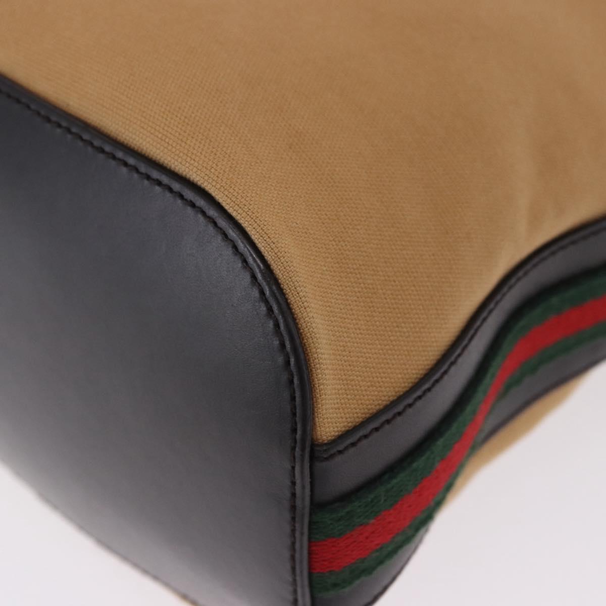 GUCCI Web Sherry Line Shoulder Bag Canvas Beige Gold Auth 203248A
