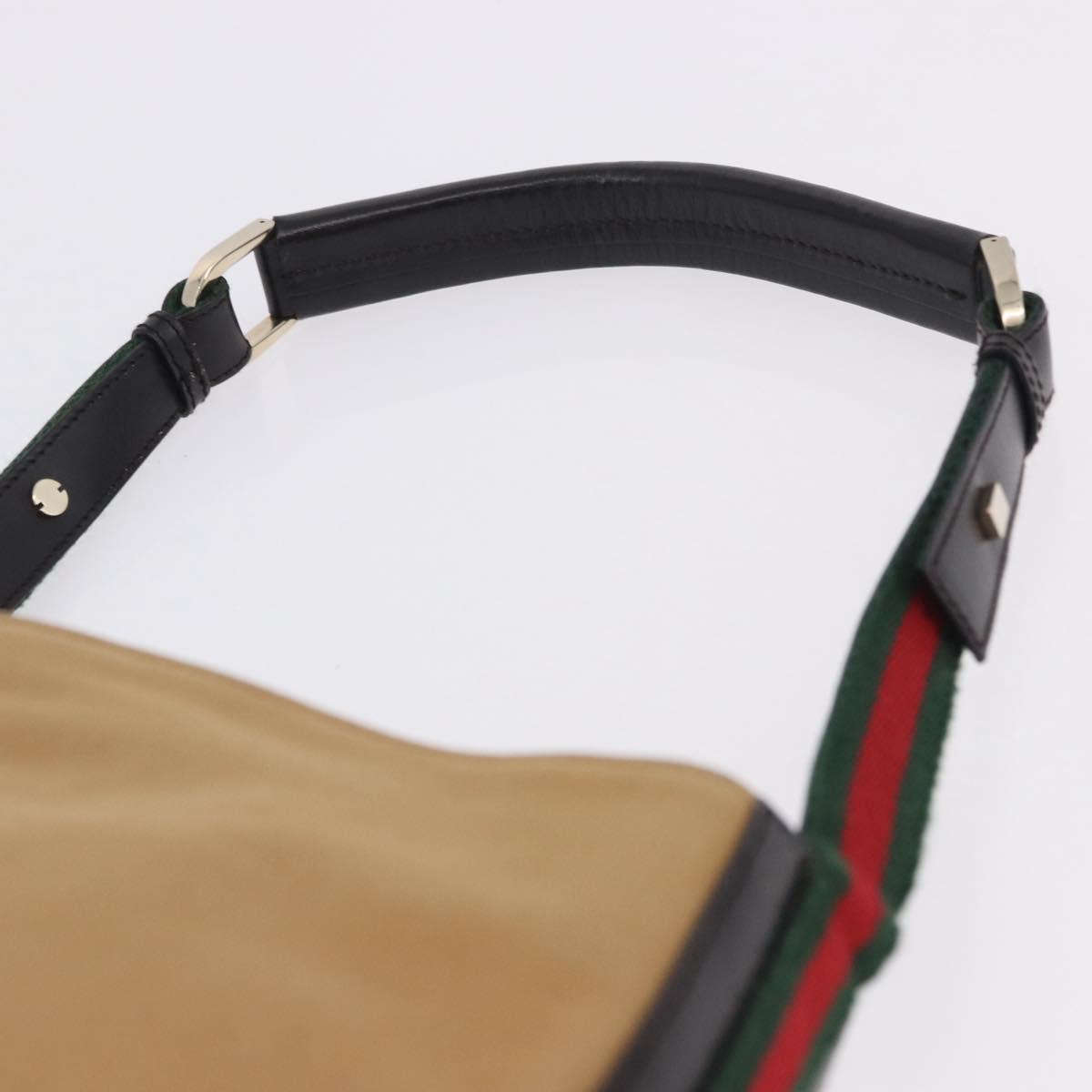 GUCCI Web Sherry Line Shoulder Bag Canvas Beige Gold Auth 203248A