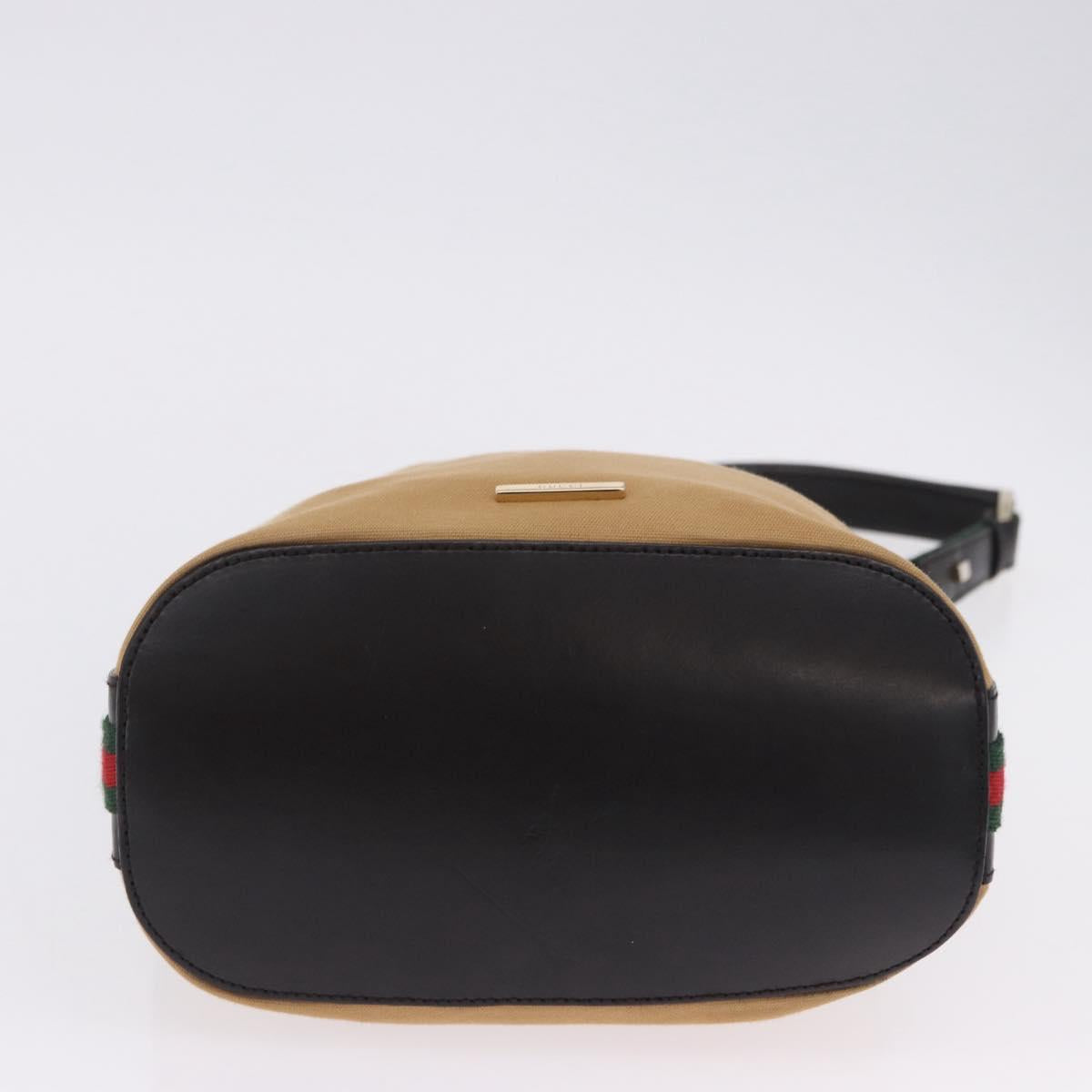 GUCCI Web Sherry Line Shoulder Bag Canvas Beige Gold Auth 203248A
