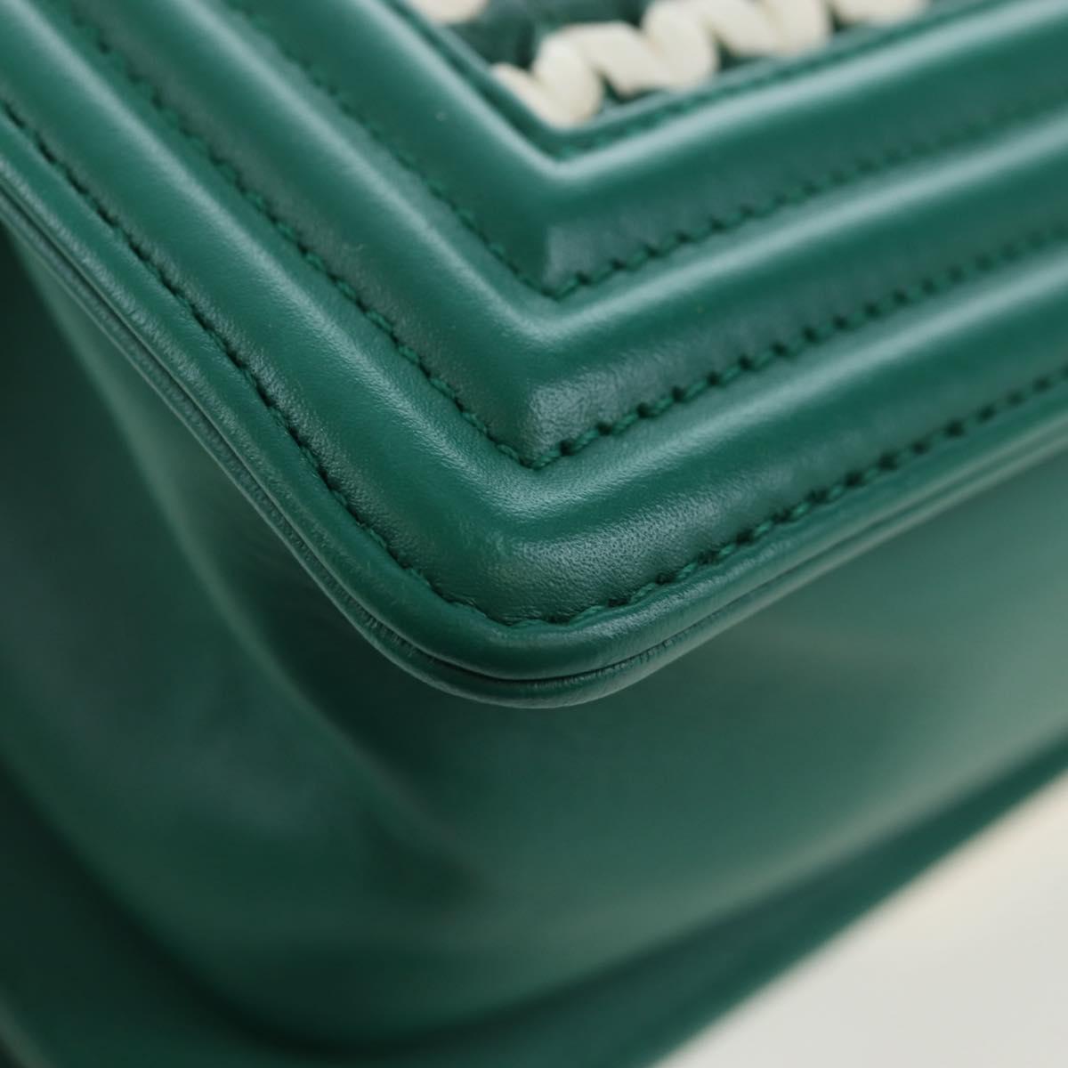 CHANEL Boy Chanel 20 Chain Shoulder Bag Leather Green Gold CC Auth 203249SAM