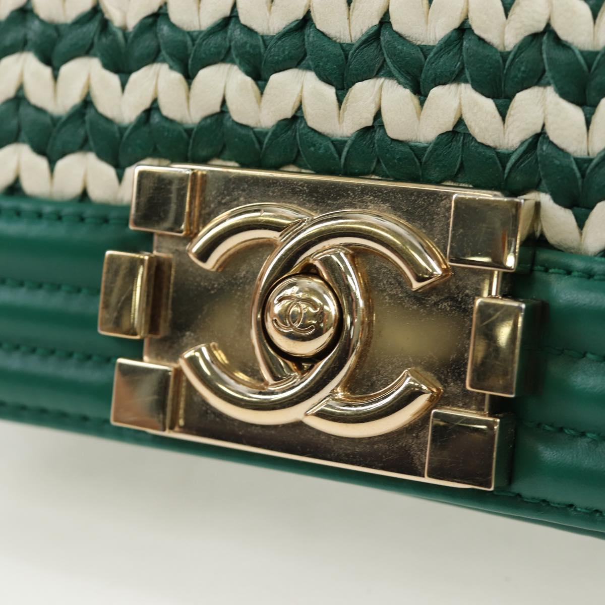 CHANEL Boy Chanel 20 Chain Shoulder Bag Leather Green Gold CC Auth 203249SAM
