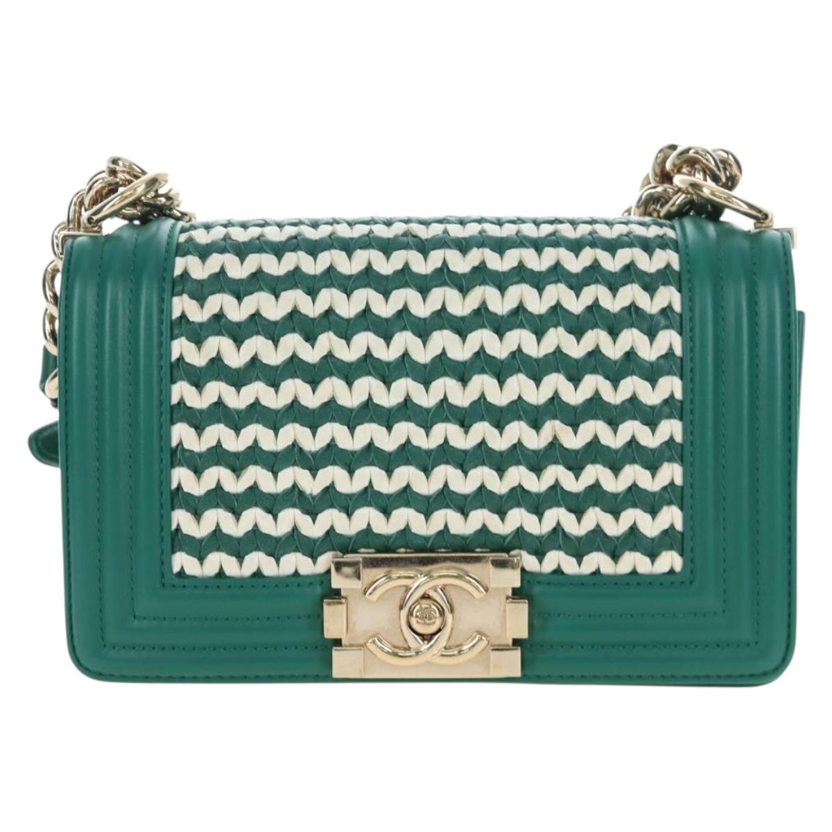 CHANEL Boy Chanel 20 Chain Shoulder Bag Leather Green Gold CC Auth 203249SAM
