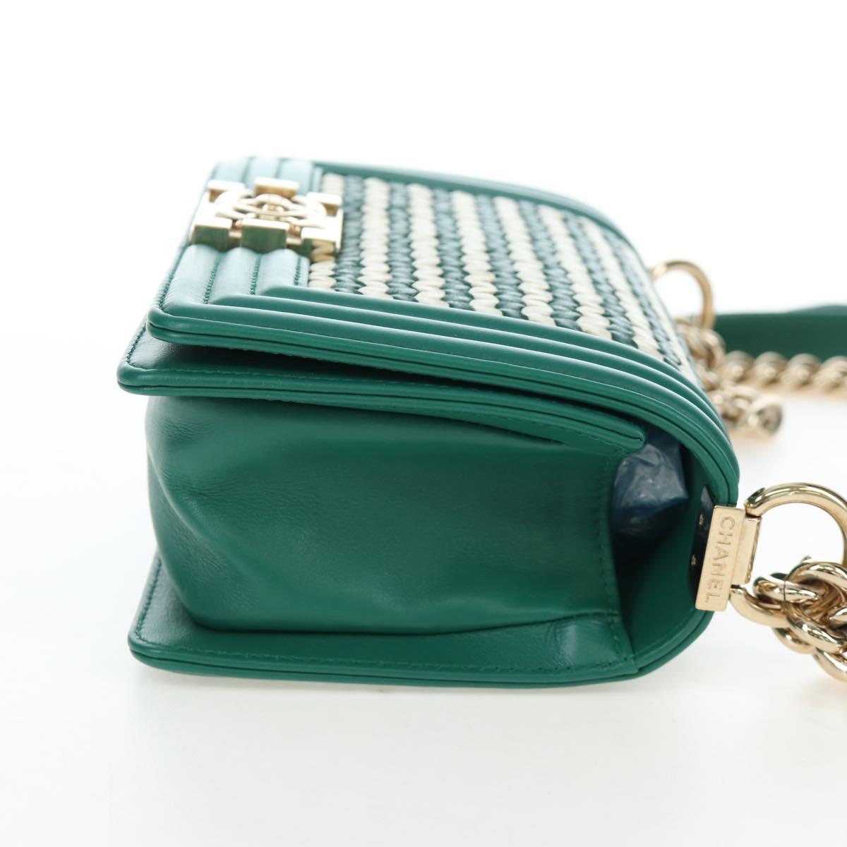 CHANEL Boy Chanel 20 Chain Shoulder Bag Leather Green Gold CC Auth 203249SAM