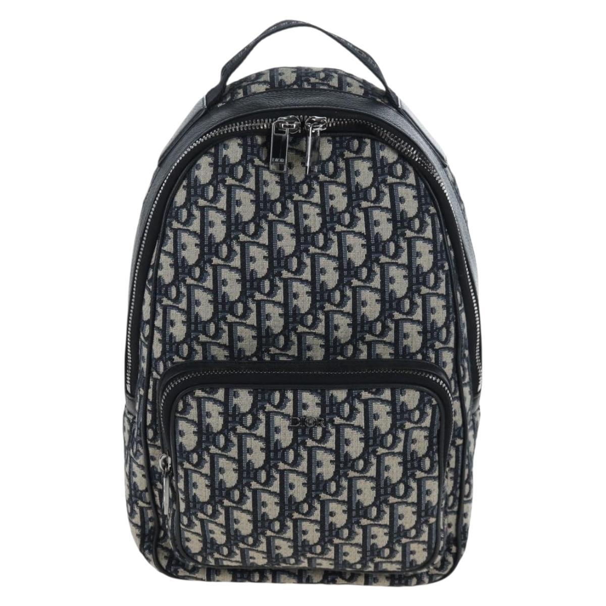 Christian Dior Trotter Canvas Backpack Jacquard Navy Silver Auth 203250SAM