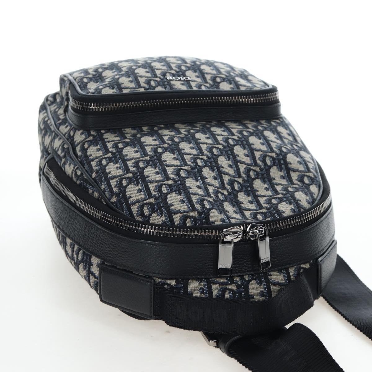 Christian Dior Trotter Canvas Backpack Jacquard Navy Silver Auth 203250SAM