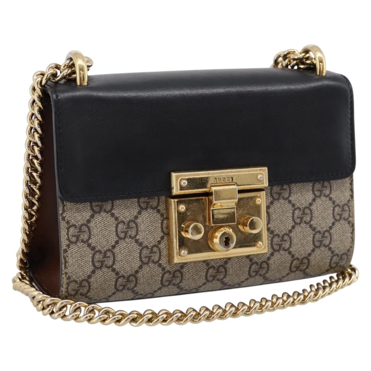 GUCCI GG Supreme Chain Shoulder Bag PVC Beige Gold 409487 Auth 203251A