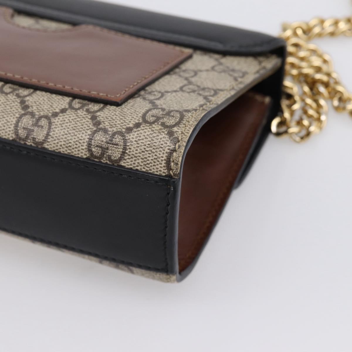 GUCCI GG Supreme Chain Shoulder Bag PVC Beige Gold 409487 Auth 203251A