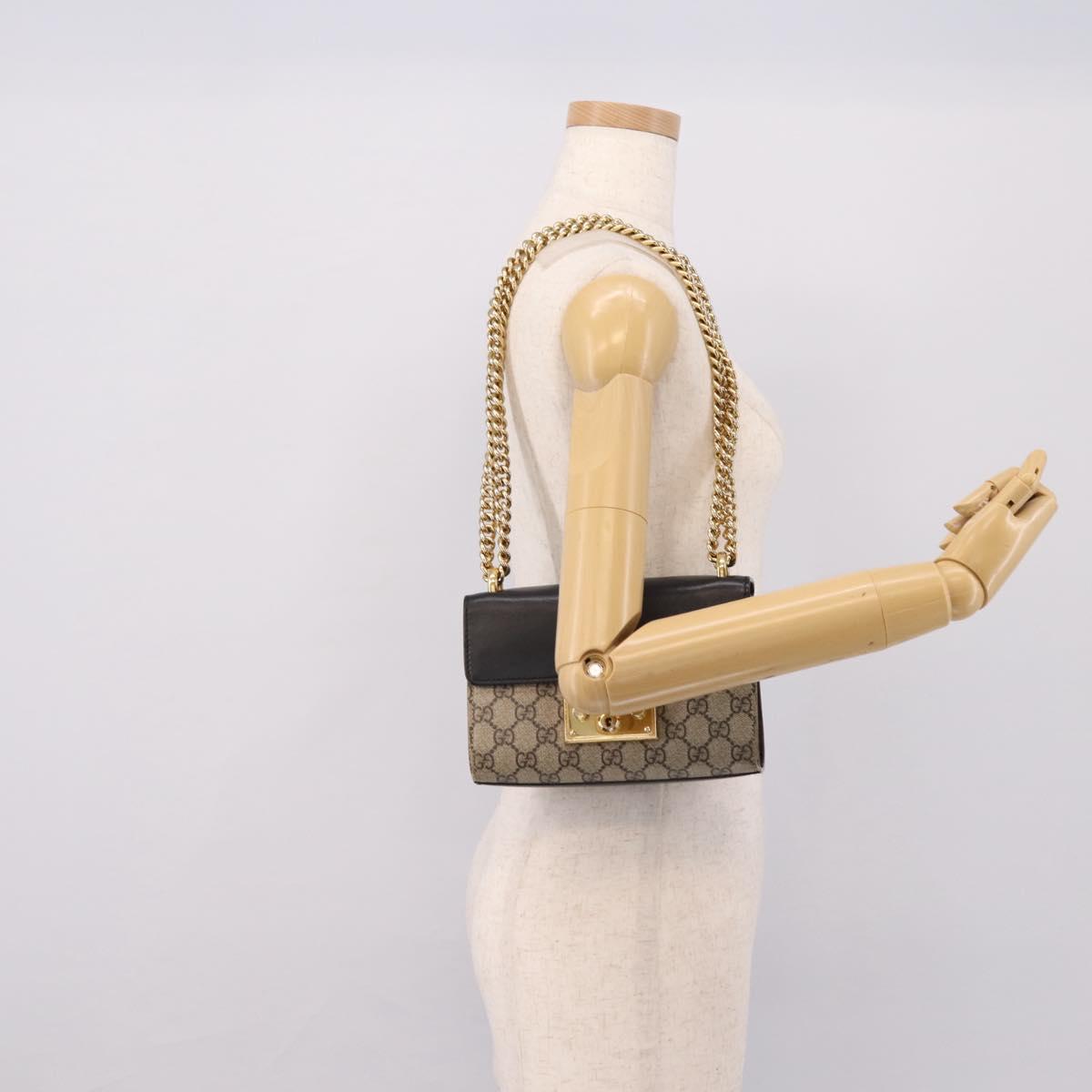 GUCCI GG Supreme Chain Shoulder Bag PVC Beige Gold 409487 Auth 203251A