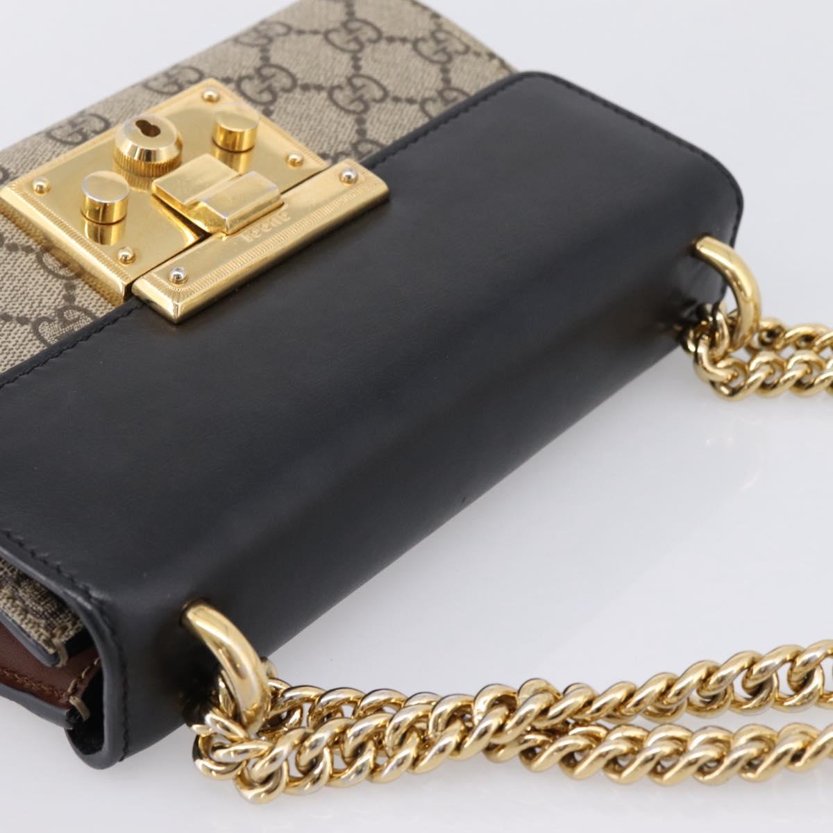 GUCCI GG Supreme Chain Shoulder Bag PVC Beige Gold 409487 Auth 203251A