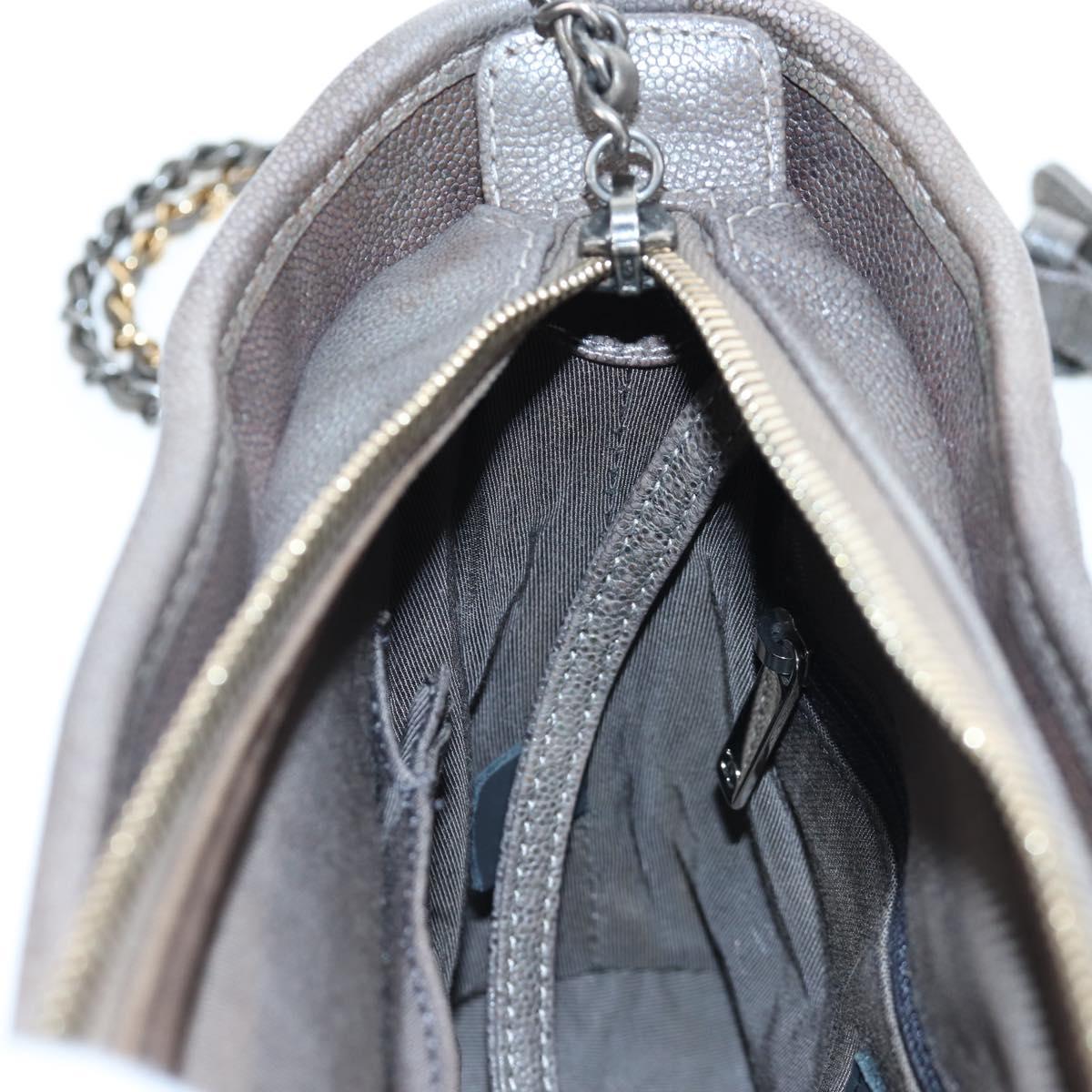 CHANEL Chain Gabriel De V Stitch Shoulder Bag Caviar Skin Gray CC Auth 203252V