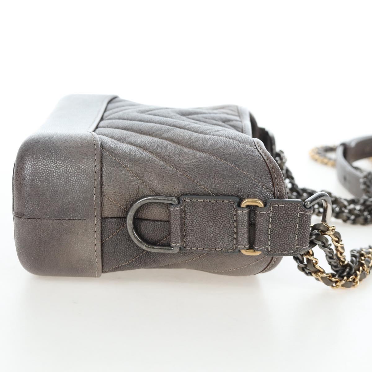CHANEL Chain Gabriel De V Stitch Shoulder Bag Caviar Skin Gray CC Auth 203252V