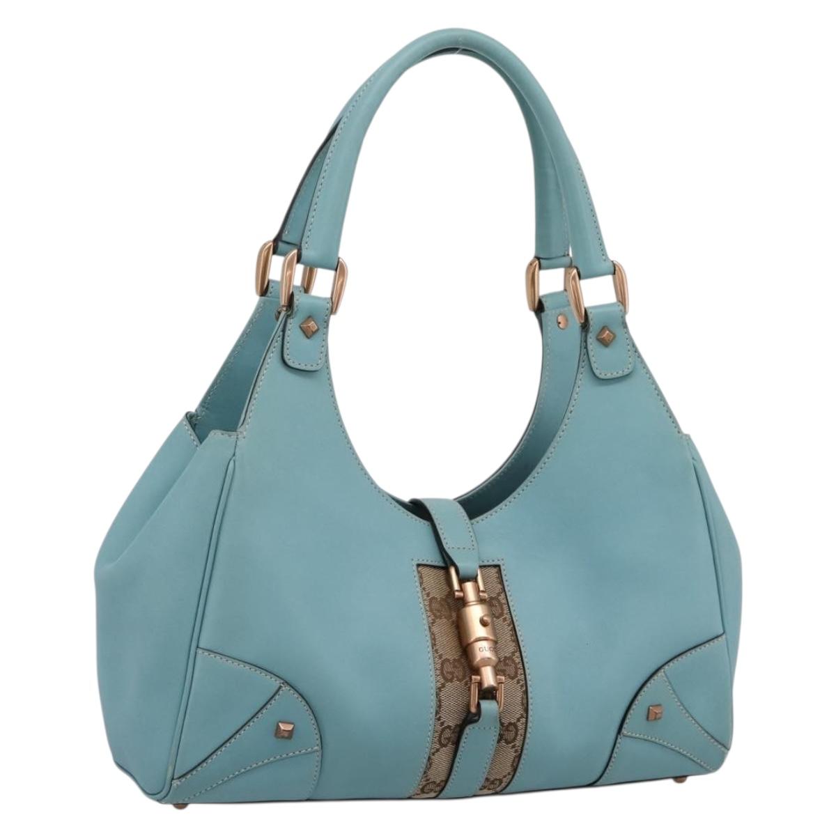 GUCCI New Jackie Hand Bag Leather Light Blue Gold 124407 Auth 203254V