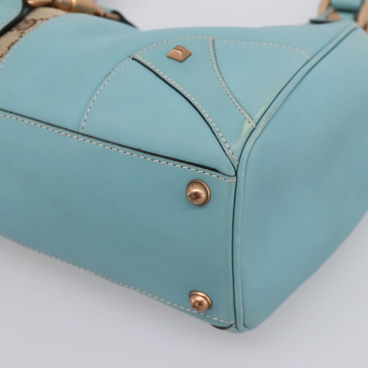 GUCCI New Jackie Hand Bag Leather Light Blue Gold 124407 Auth 203254V