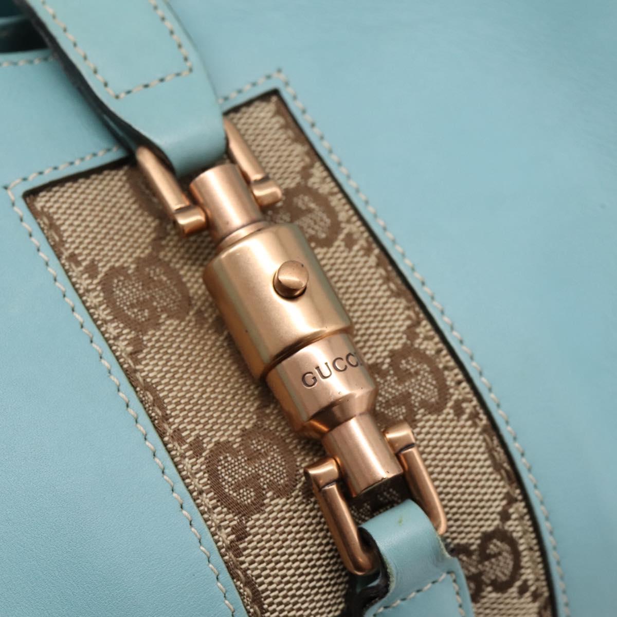 GUCCI New Jackie Hand Bag Leather Light Blue Gold 124407 Auth 203254V