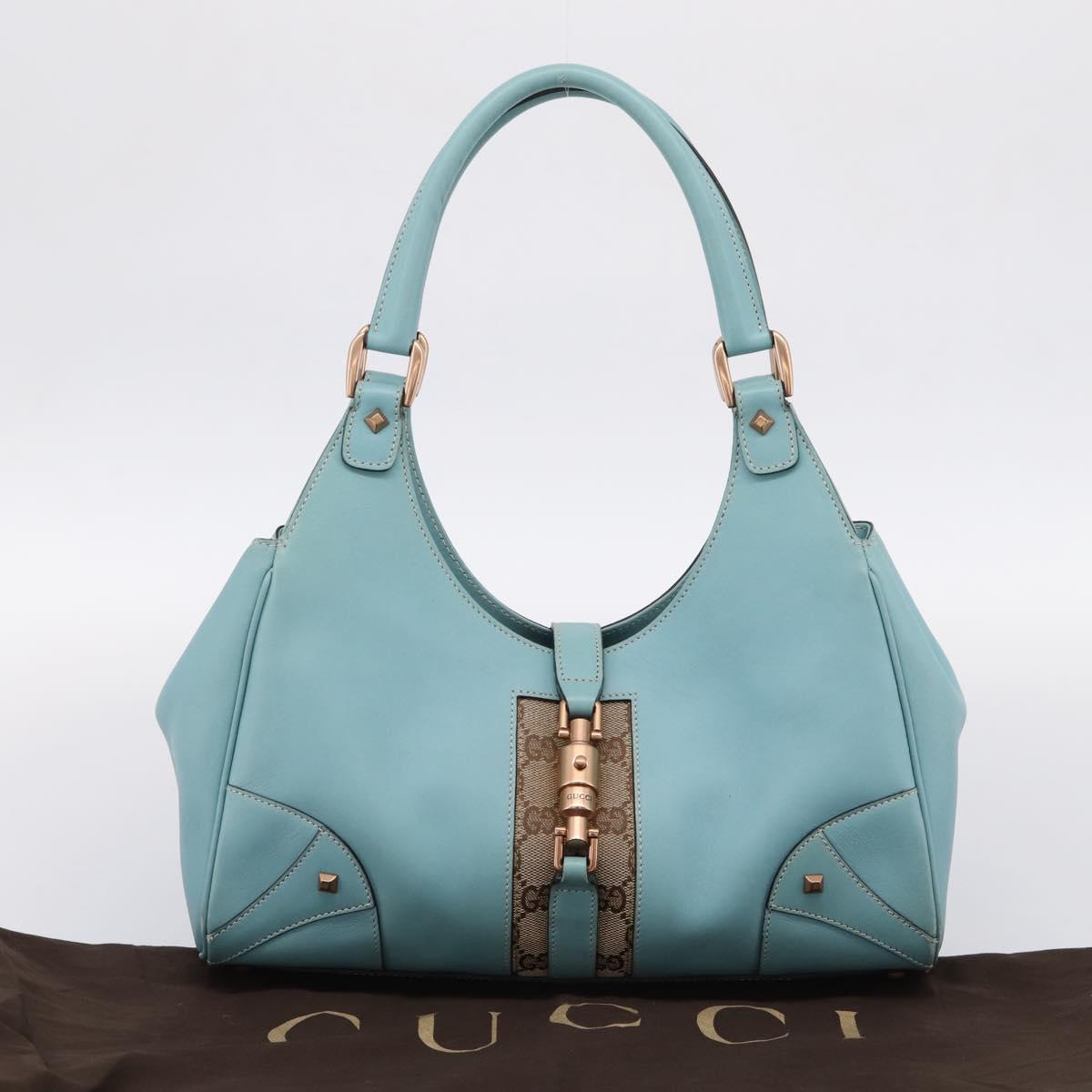 GUCCI New Jackie Hand Bag Leather Light Blue Gold 124407 Auth 203254V