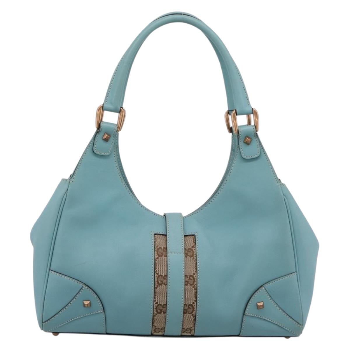 GUCCI New Jackie Hand Bag Leather Light Blue Gold 124407 Auth 203254V