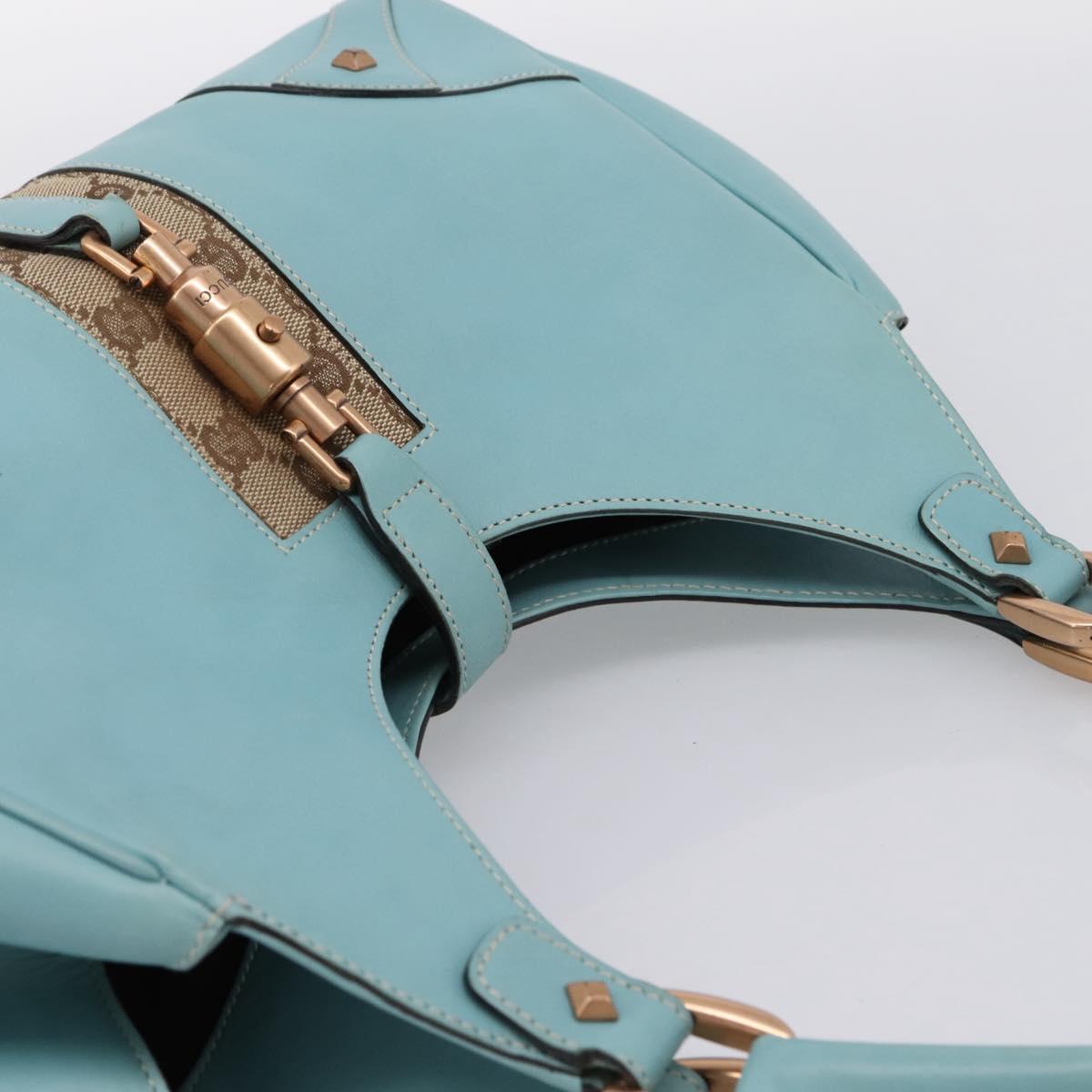 GUCCI New Jackie Hand Bag Leather Light Blue Gold 124407 Auth 203254V