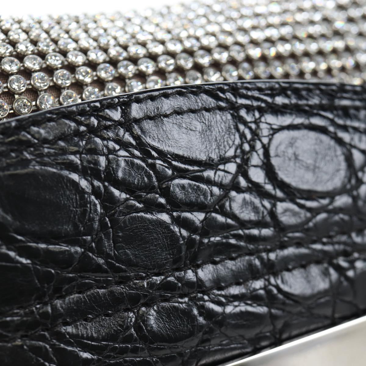Jimmy Choo Chain Shoulder Bag Leather Sequins Silver Auth 203255M