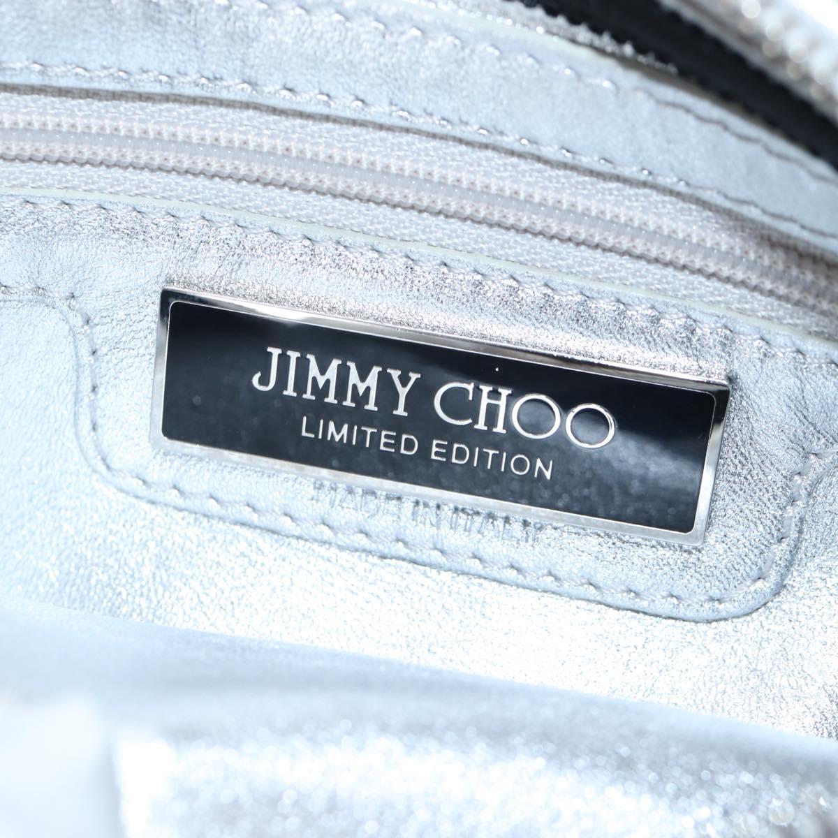 Jimmy Choo Chain Shoulder Bag Leather Sequins Silver Auth 203255M