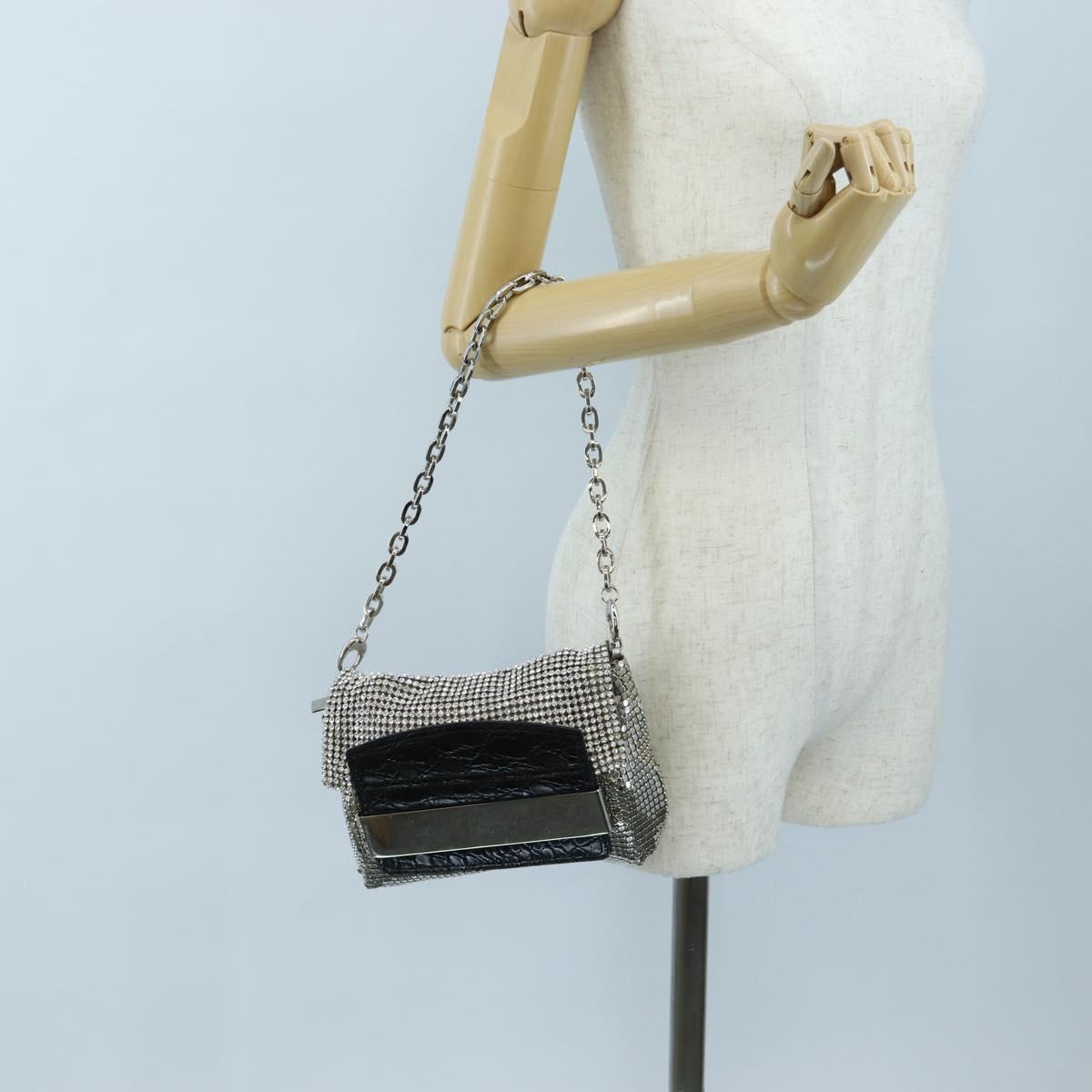 Jimmy Choo Chain Shoulder Bag Leather Sequins Silver Auth 203255M