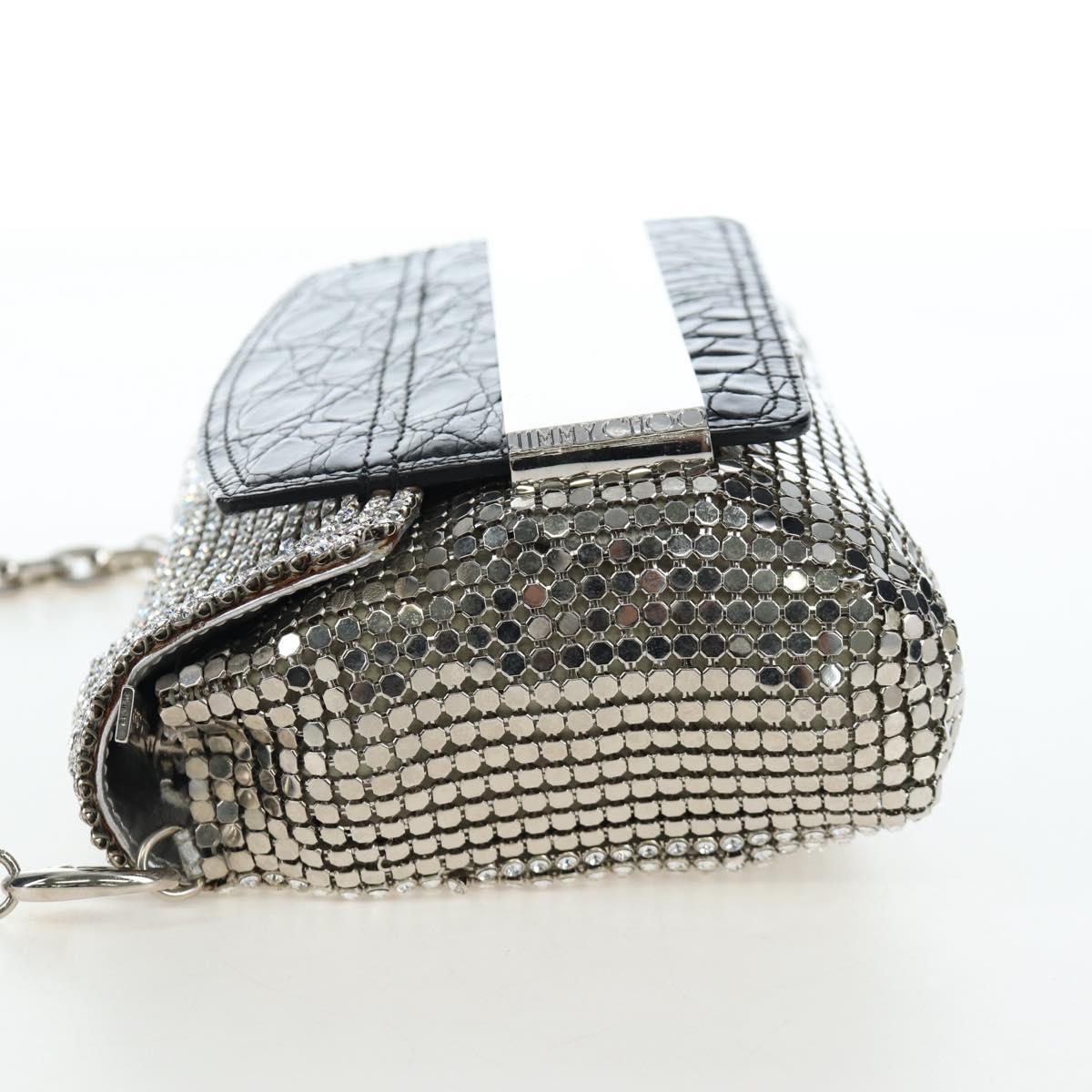 Jimmy Choo Chain Shoulder Bag Leather Sequins Silver Auth 203255M