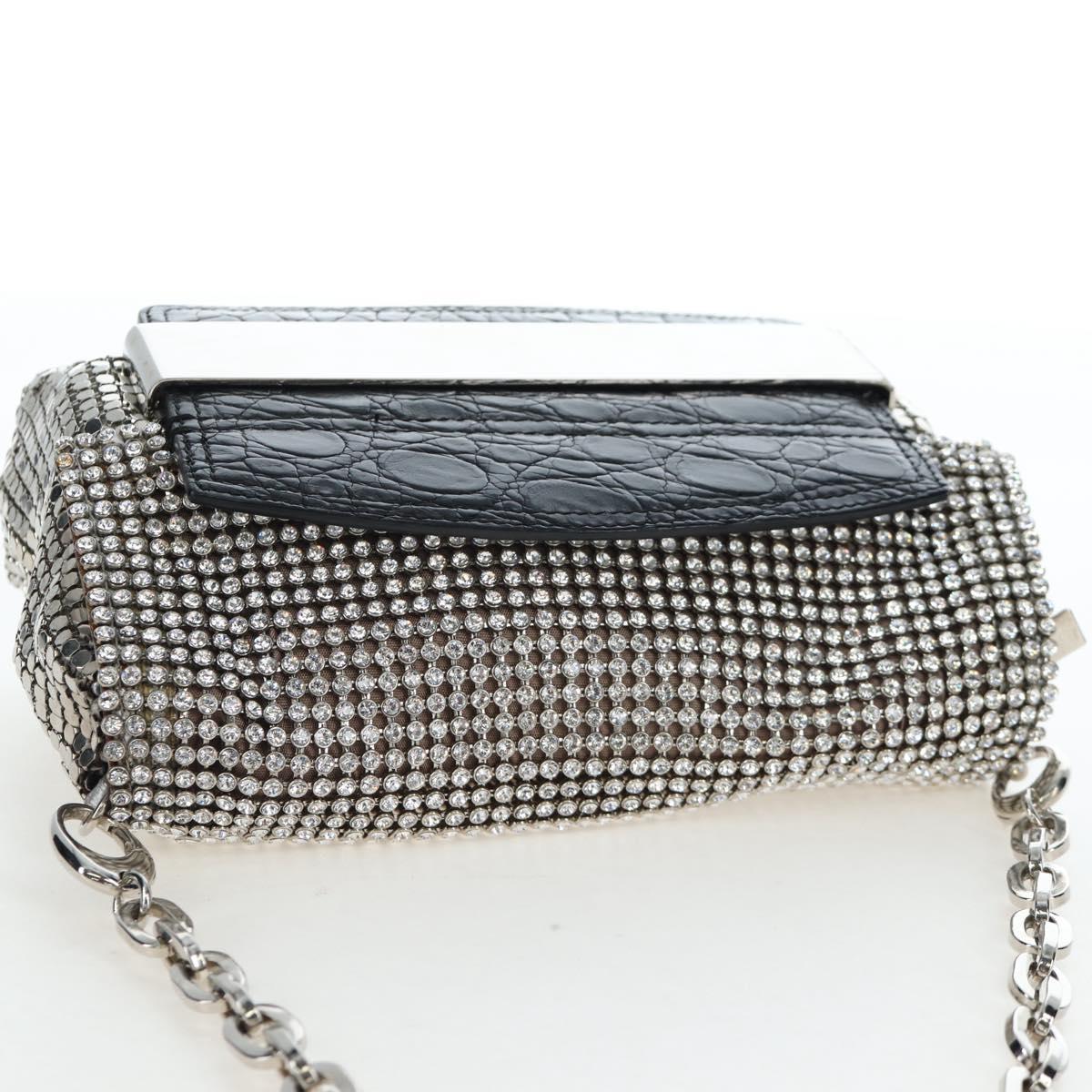 Jimmy Choo Chain Shoulder Bag Leather Sequins Silver Auth 203255M