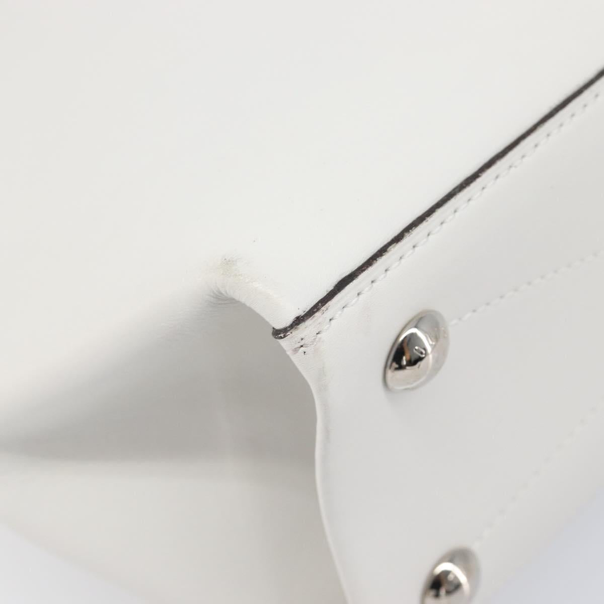 LOUIS VUITTON V Baguette GM Shoulder Bag Leather White Silver LV Auth 203256