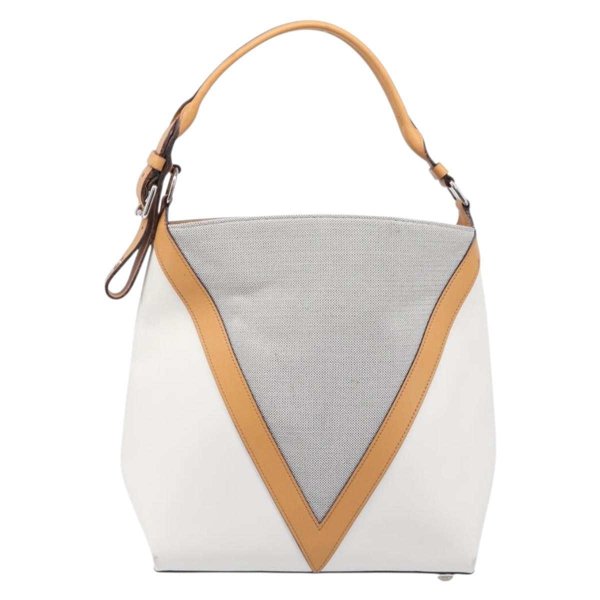 LOUIS VUITTON V Baguette GM Shoulder Bag Leather White Silver LV Auth 203256