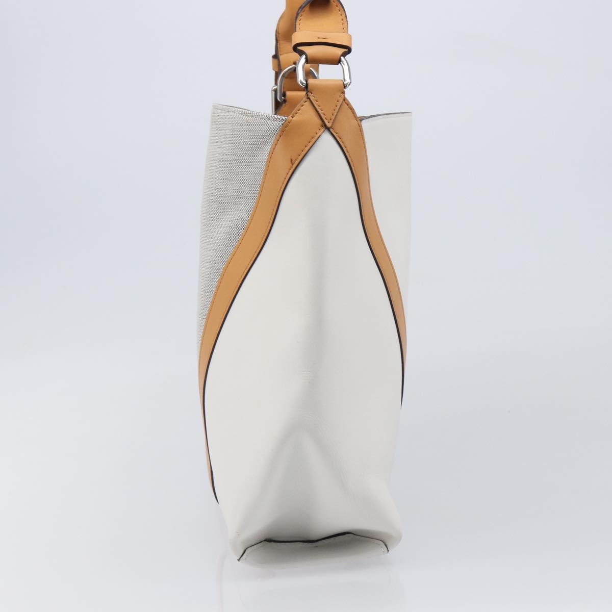 LOUIS VUITTON V Baguette GM Shoulder Bag Leather White Silver LV Auth 203256